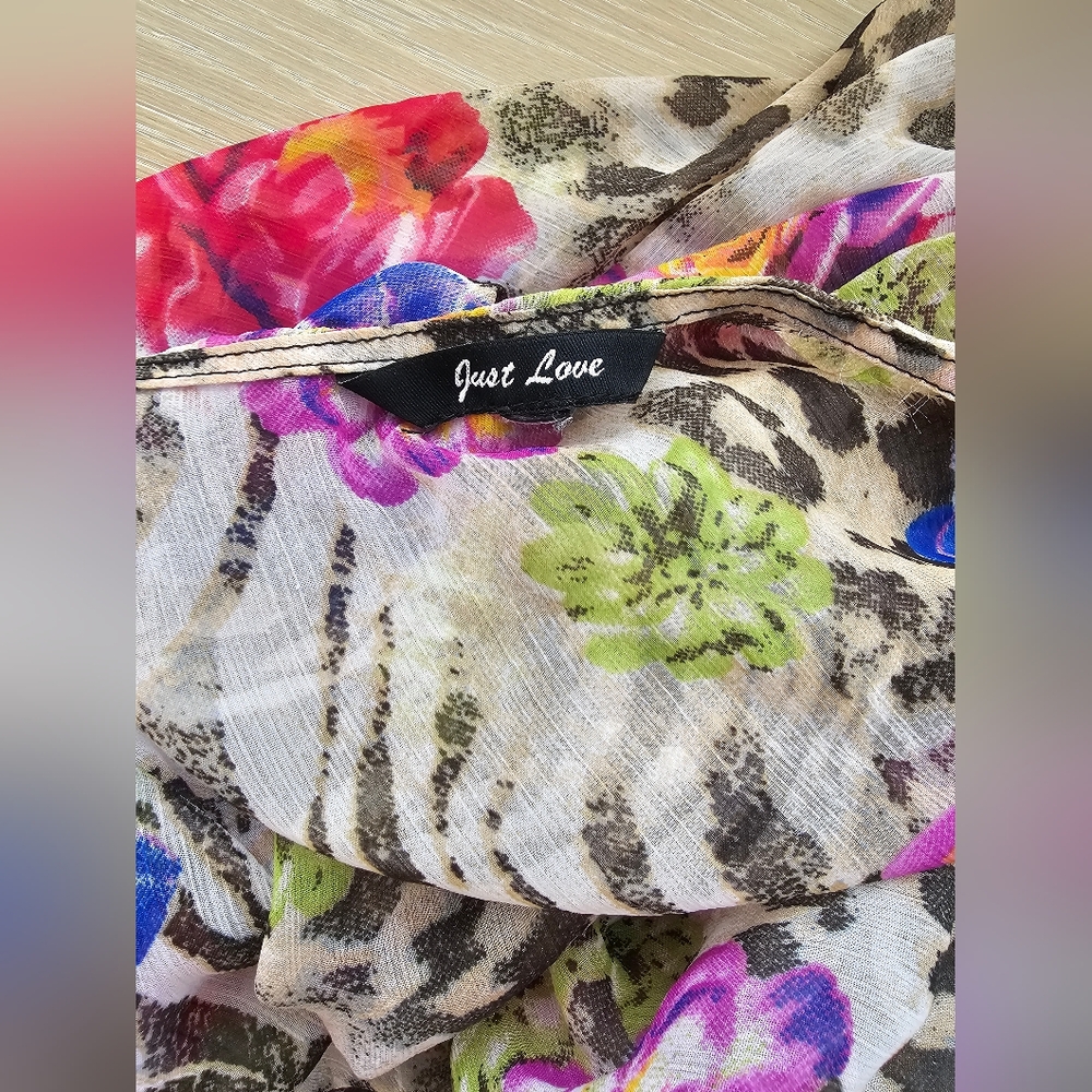 Floral and Leopard Print Swim Coverup Sheet Tunic with Beaded Neckline - Picture 4 of 5